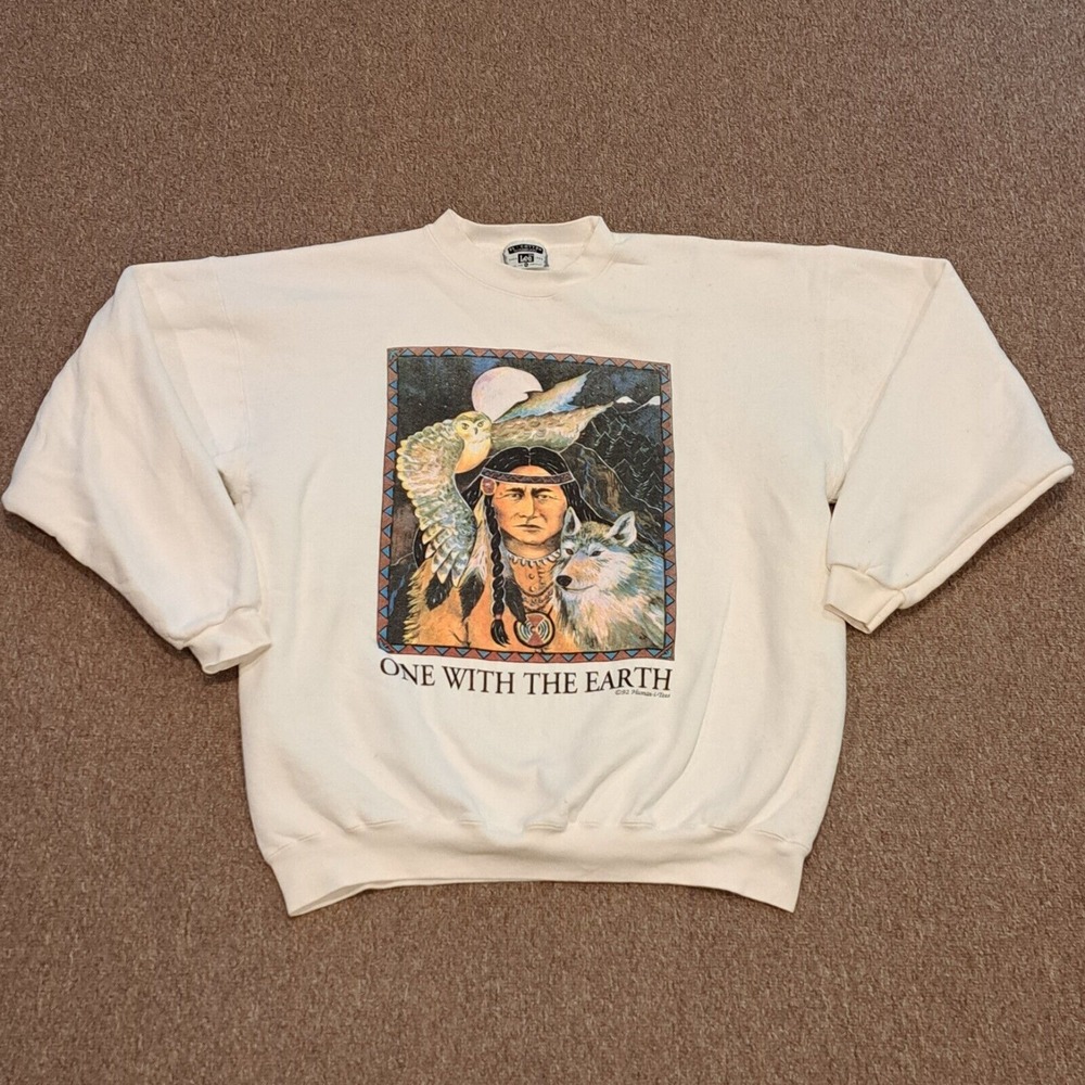 VTG human i tees Sweatshirt Mens XL‎ Lee Native American One With The Earth 1992